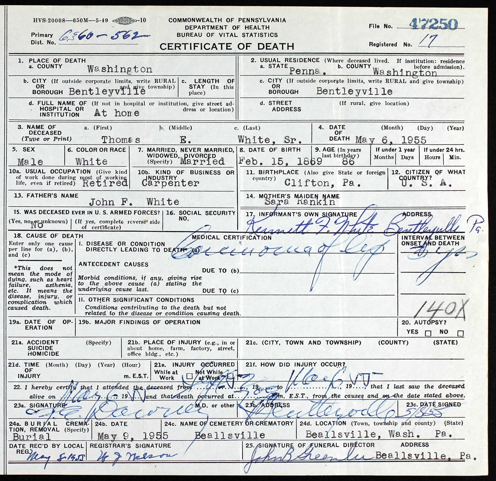 death certificate